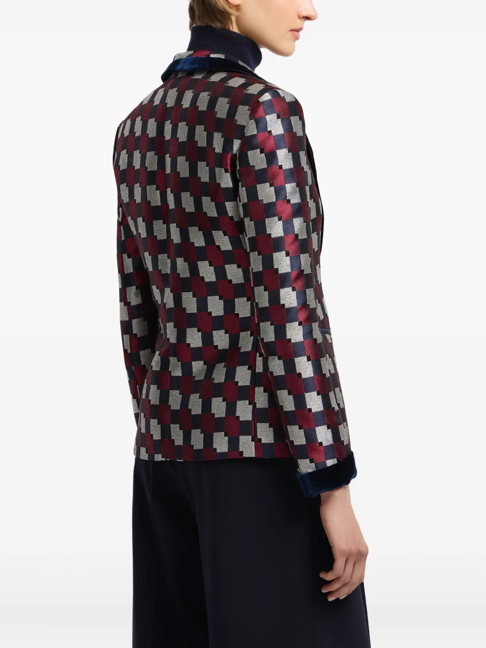 Emporio Armani Geometric Jacquard Blazer With Velvet Details In Multi