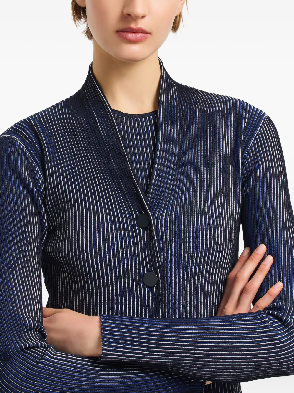 Emporio Armani Bicolor Ribbed Striped Cardigan Sweater In Blue