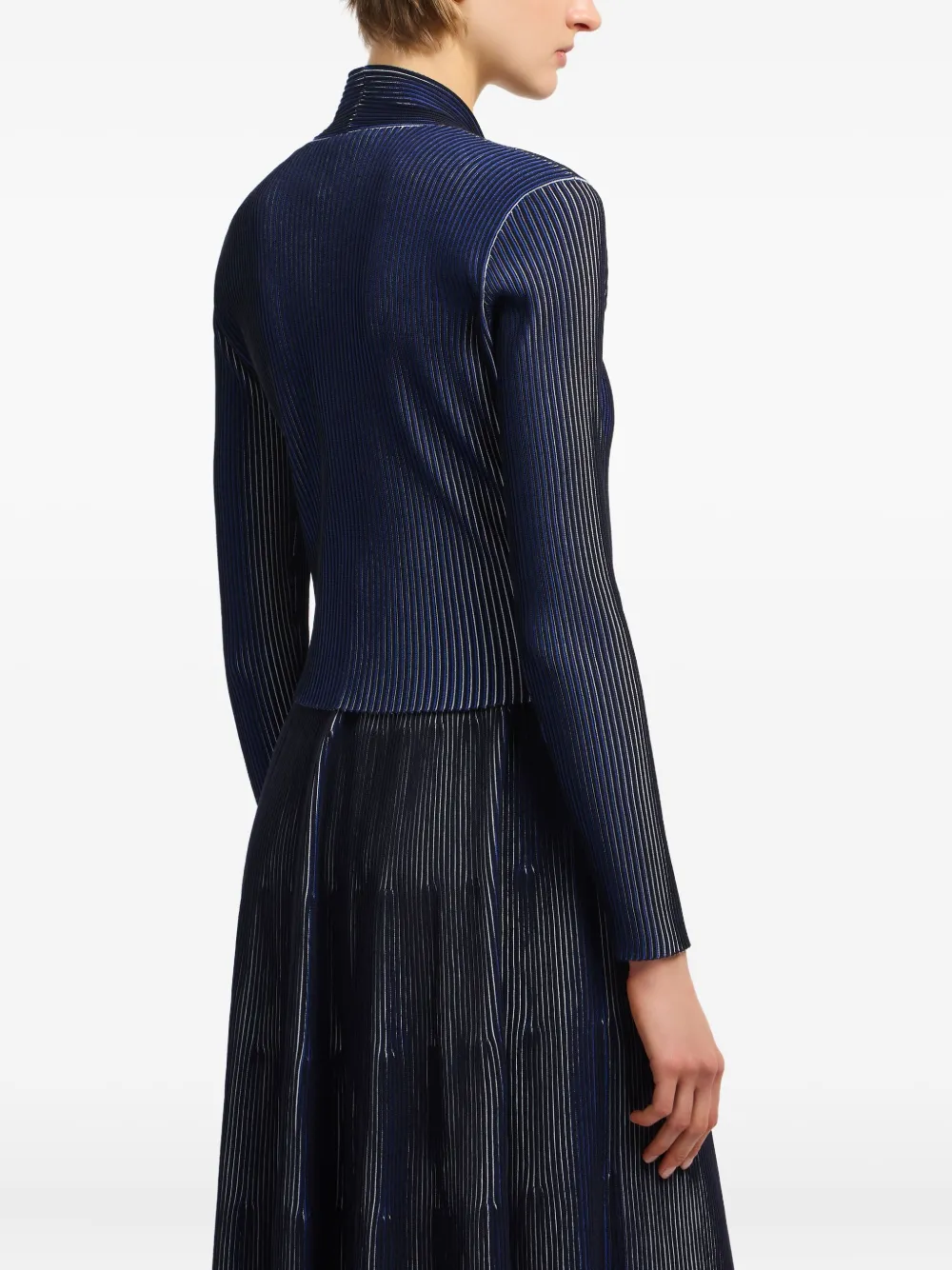 Emporio Armani Bicolor Ribbed Striped Cardigan Sweater In Blue