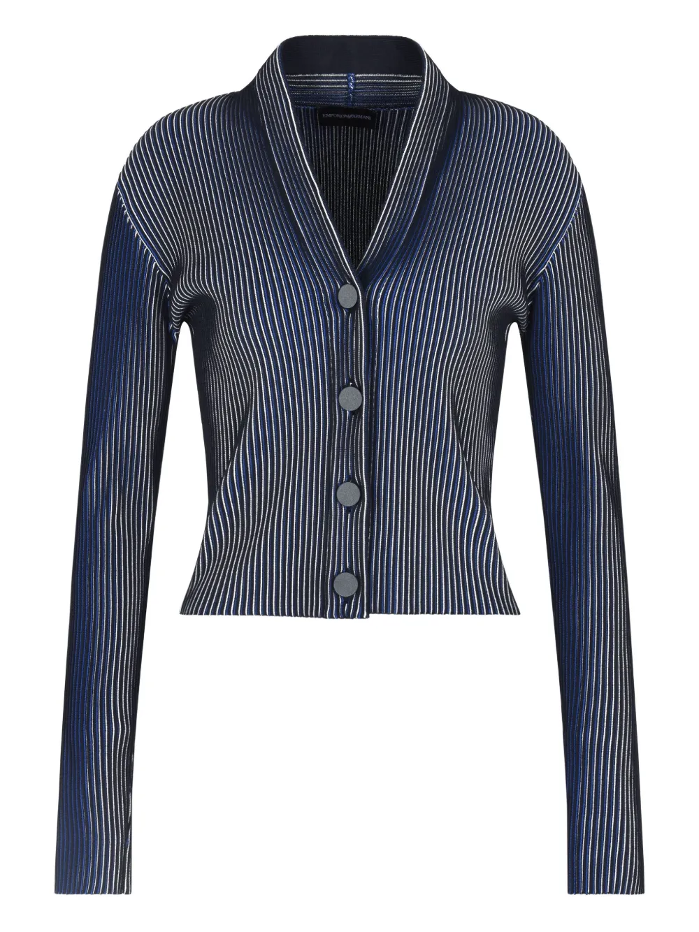 Emporio Armani Bicolor Ribbed Striped Cardigan Sweater In Blue