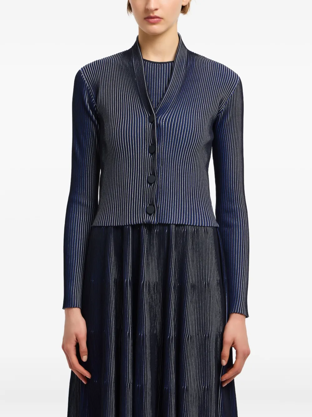 Emporio Armani Bicolor Ribbed Striped Cardigan Sweater In Blue