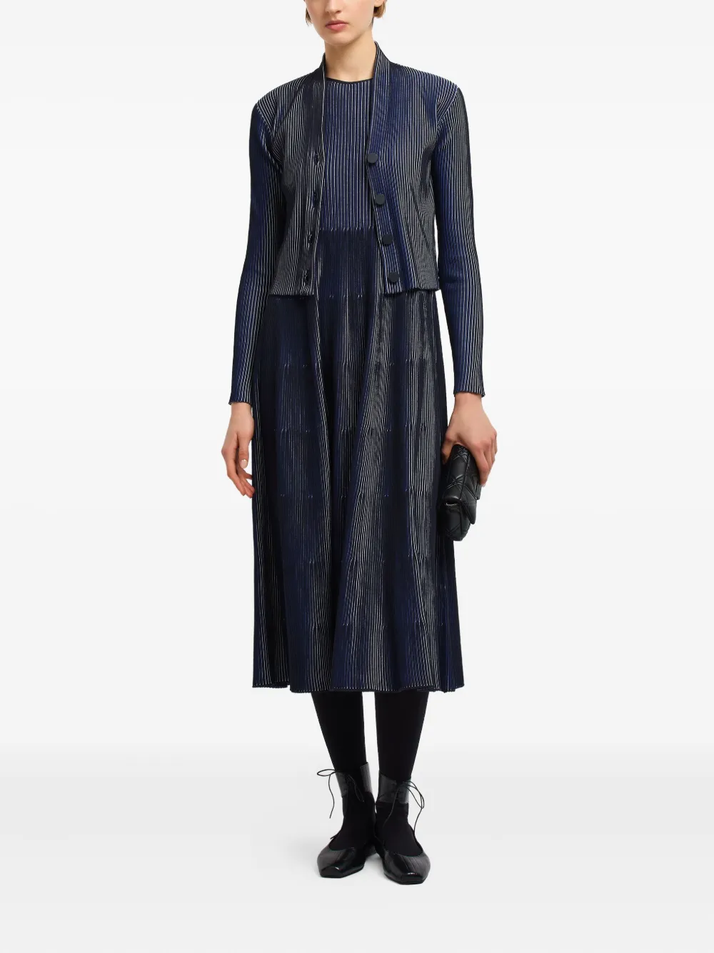 Emporio Armani Bicolor Ribbed Striped Cardigan Sweater In Blue