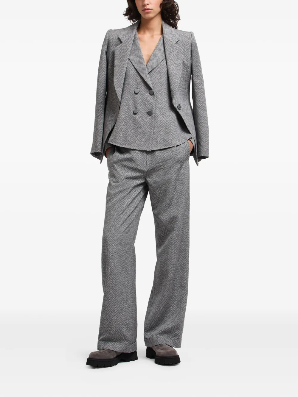 Emporio Armani Broek met visgraatpatroon - Grijs