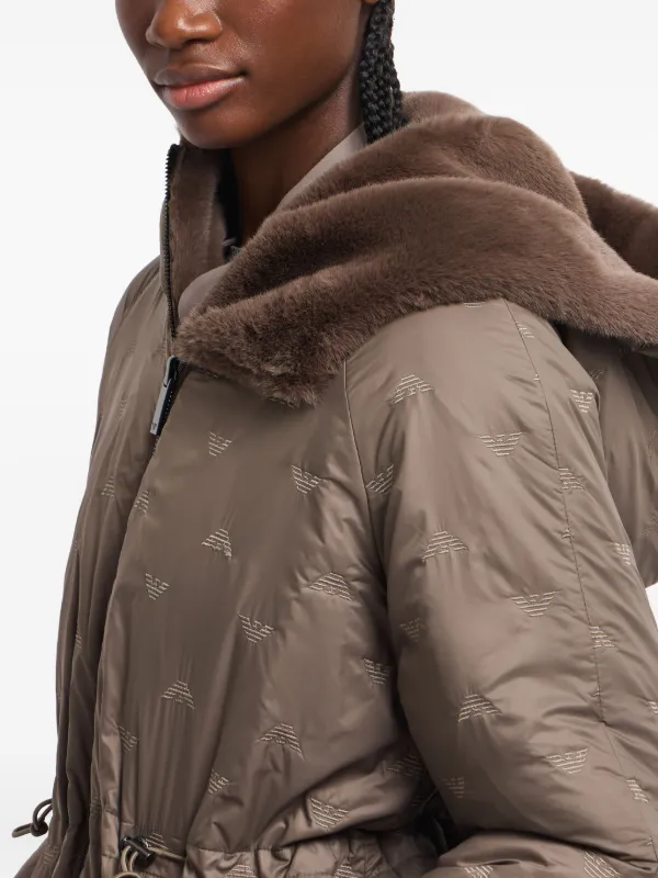 Emporio Armani Hooded faux-fur Coat | Brown | FARFETCH