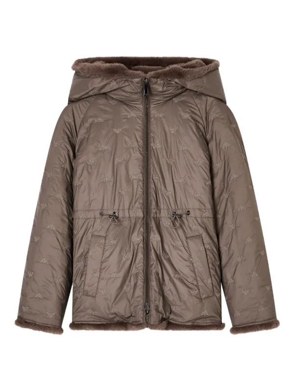 Emporio Armani Hooded faux-fur Coat | Brown | FARFETCH