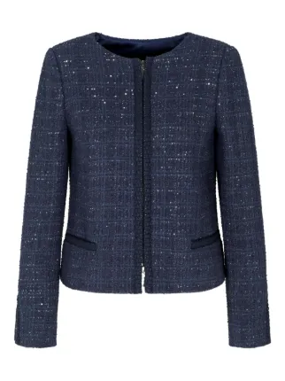 Emporio Armani sequin-embellished Tweed Jacket | Blue | FARFETCH GE