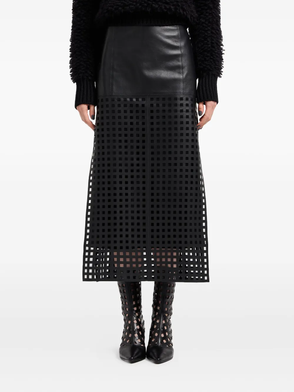 Emporio Armani Leren rok met patroon Zwart