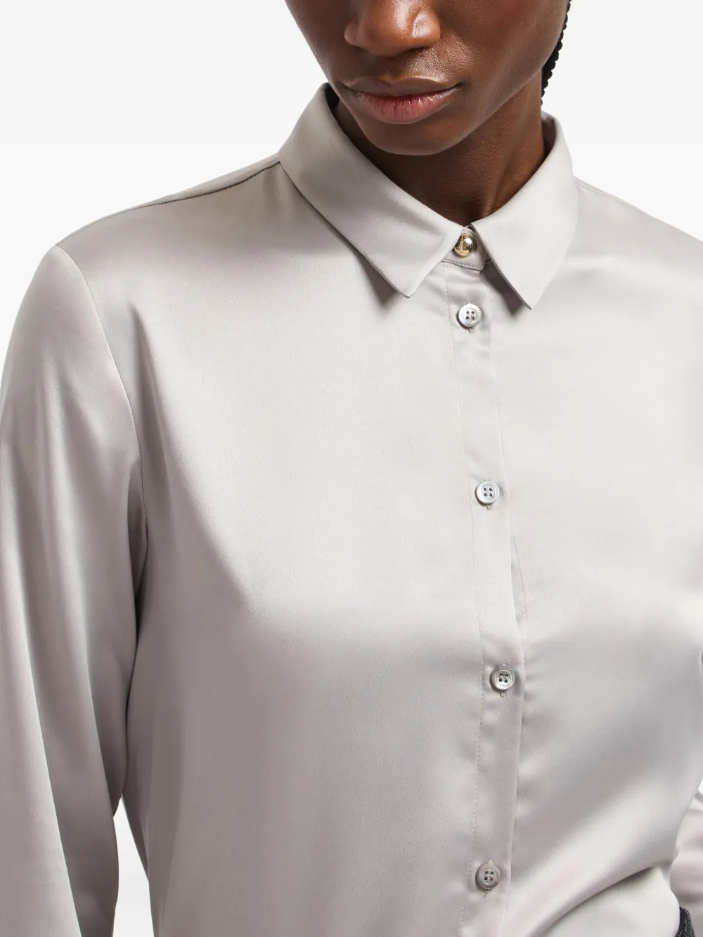 Emporio Armani Satin Long-sleeve Shirt In Gray
