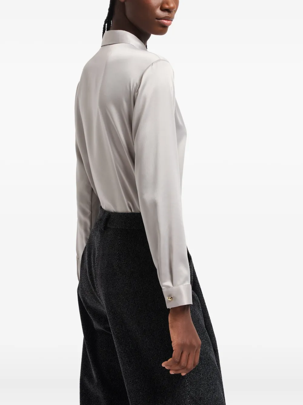Emporio Armani Satin Long-sleeve Shirt In Gray