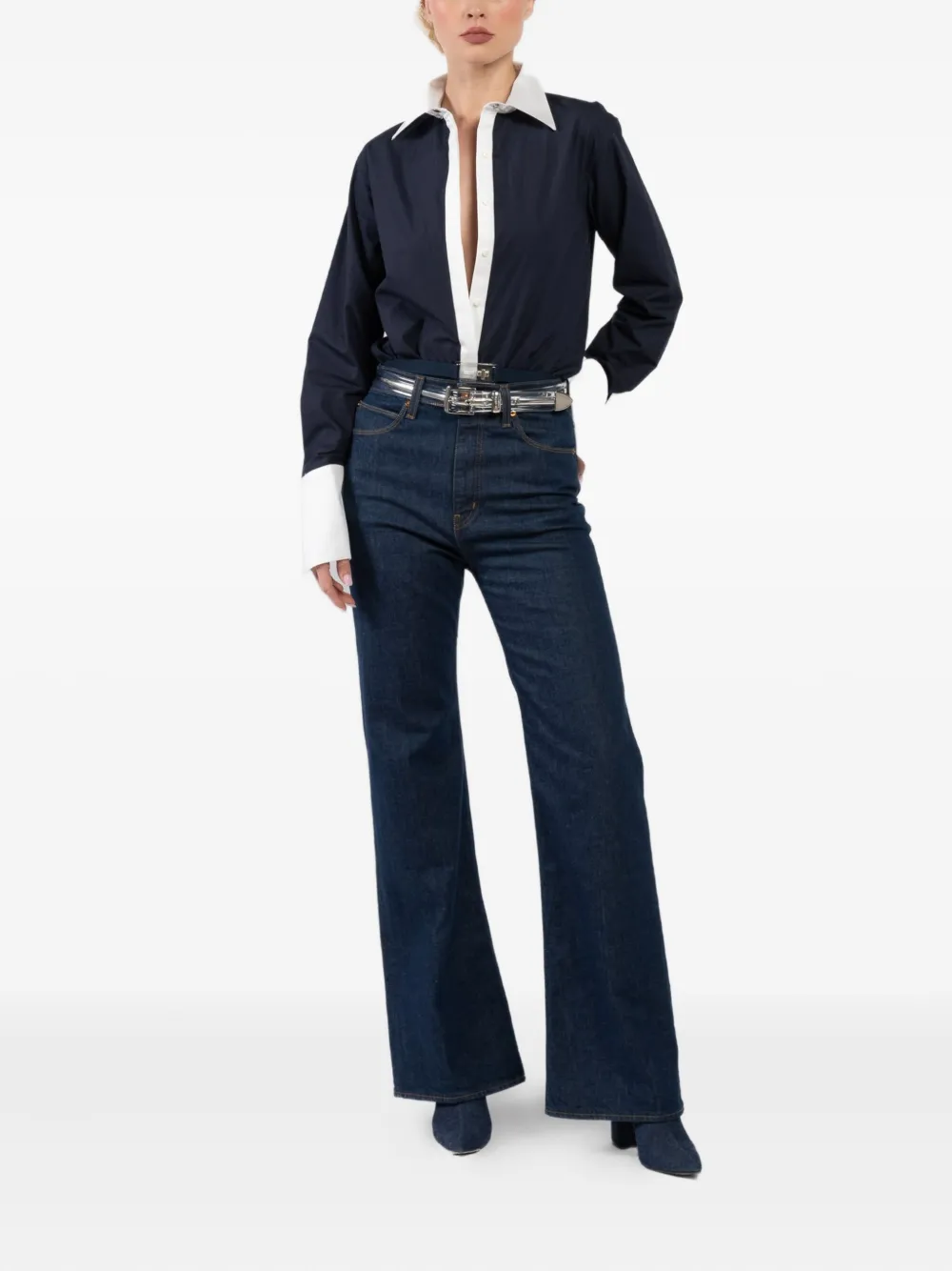 Brandon Maxwell  Bradshaw contrast-collar poplin-knit bodysuit | Shirts | Image 2