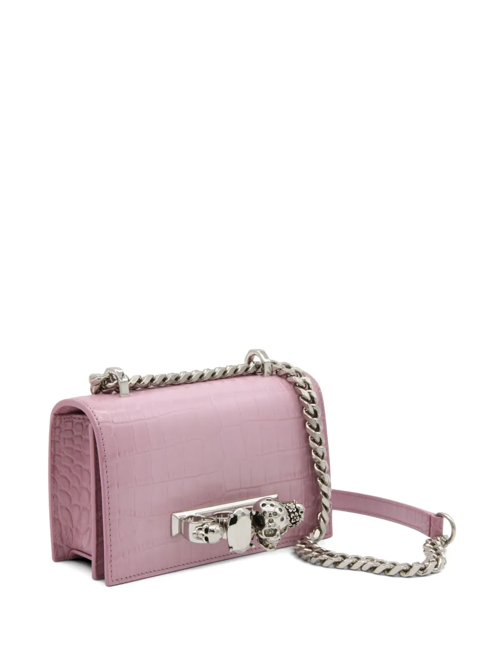 Alexander McQueen skull-embellished crocodile-effect leather shoulder bag Roze