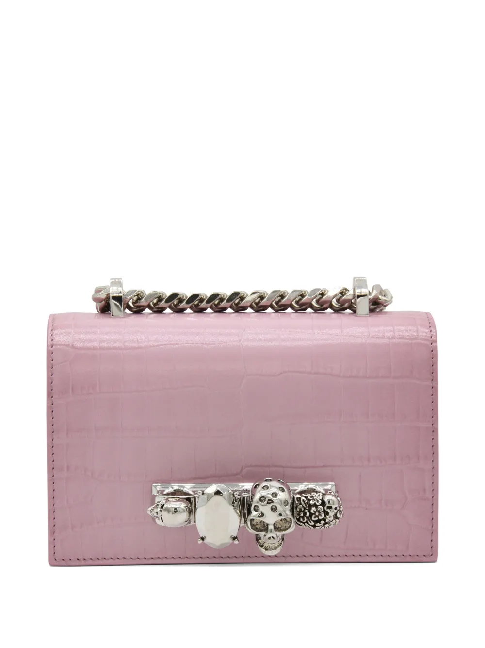 Alexander McQueen skull-embellished crocodile-effect leather shoulder bag Roze