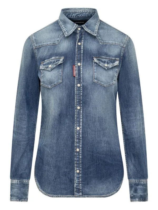 DSQUARED2 デニムシャツ ウエスタン ダメージ加工 インディゴブルー40 DSQUARED2 デニムウエスタンシャツ | ブルー | FARFETCH JP