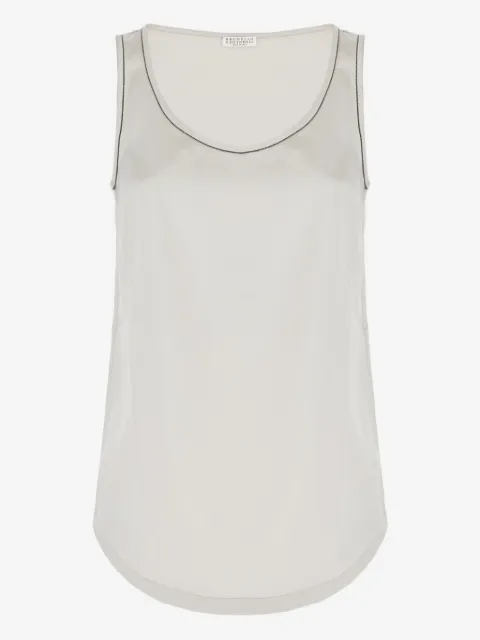 Brunello Cucinelli embellished-trim satin top