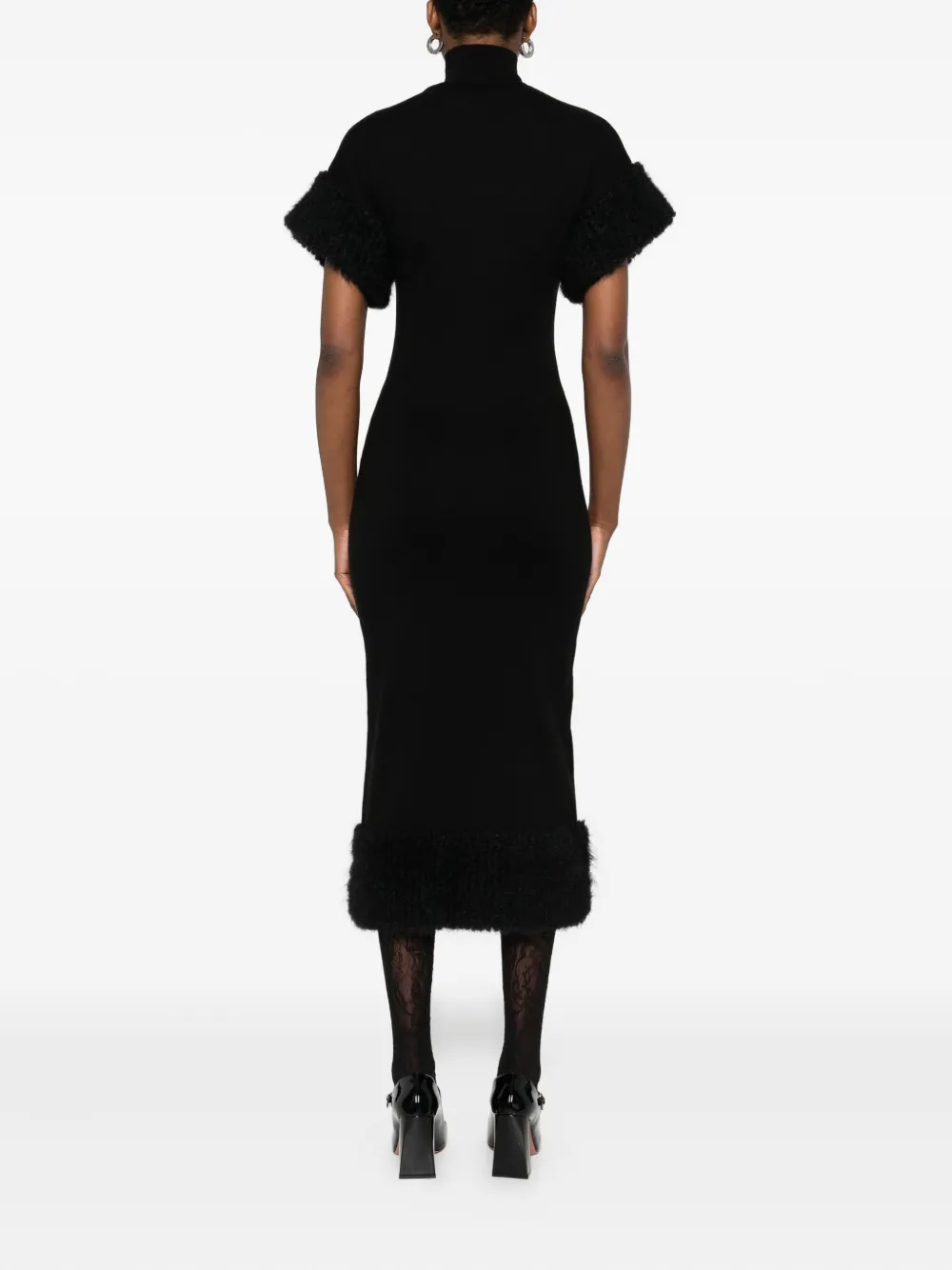 Moschino Midi-jurk met afwerking van imitatiebont en col Zwart