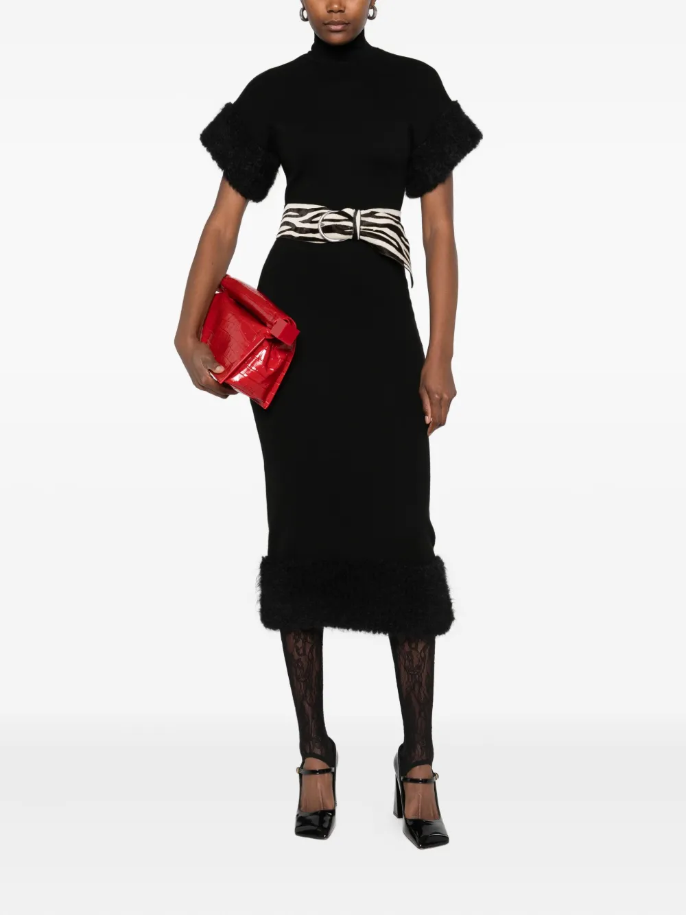 Moschino Midi-jurk met afwerking van imitatiebont en col Zwart