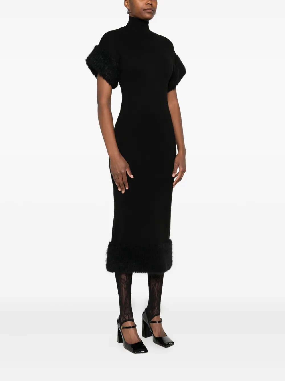 Moschino Midi-jurk met afwerking van imitatiebont en col Zwart