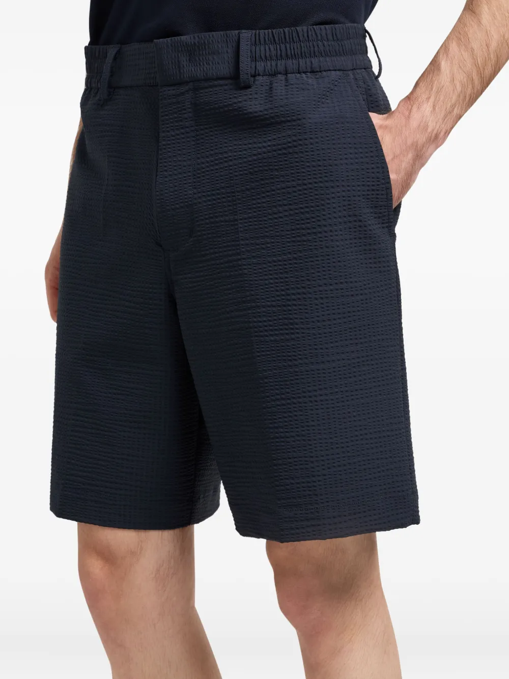 Emporio Armani Seersucker shorts met elastische taille Blauw
