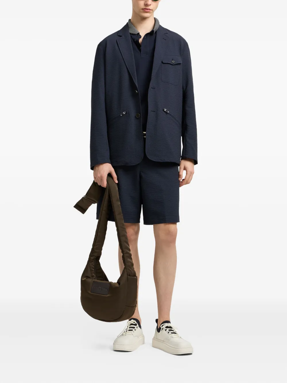Emporio Armani Seersucker shorts met elastische taille Blauw