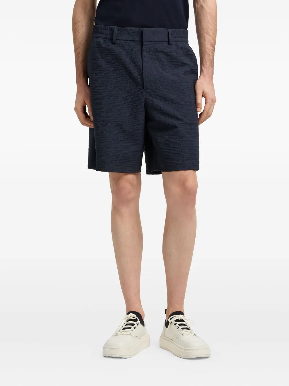 Emporio Armani Seersucker shorts met elastische taille Blauw