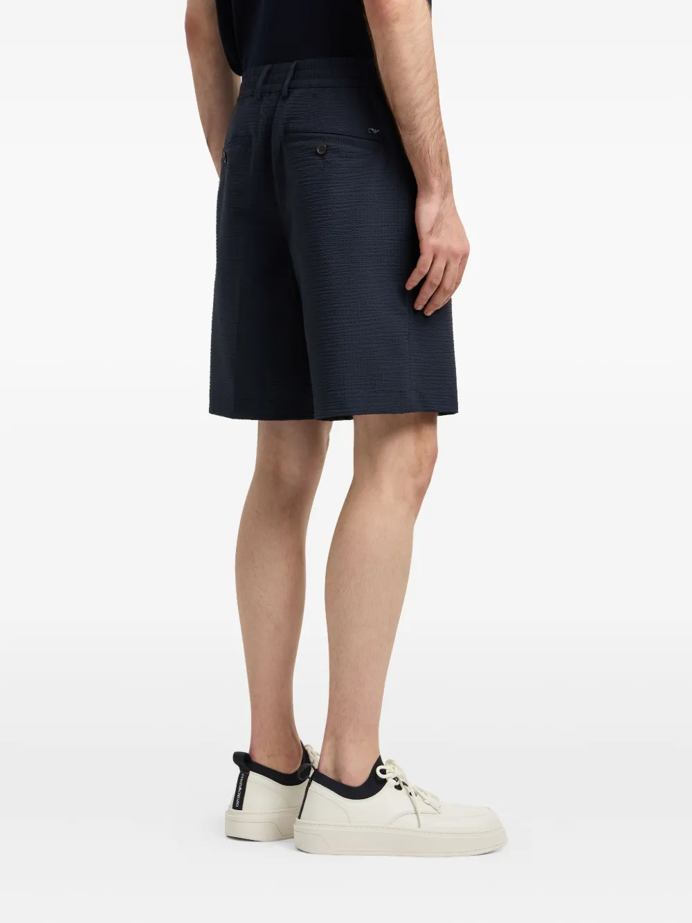 Emporio Armani Seersucker shorts met elastische taille Blauw