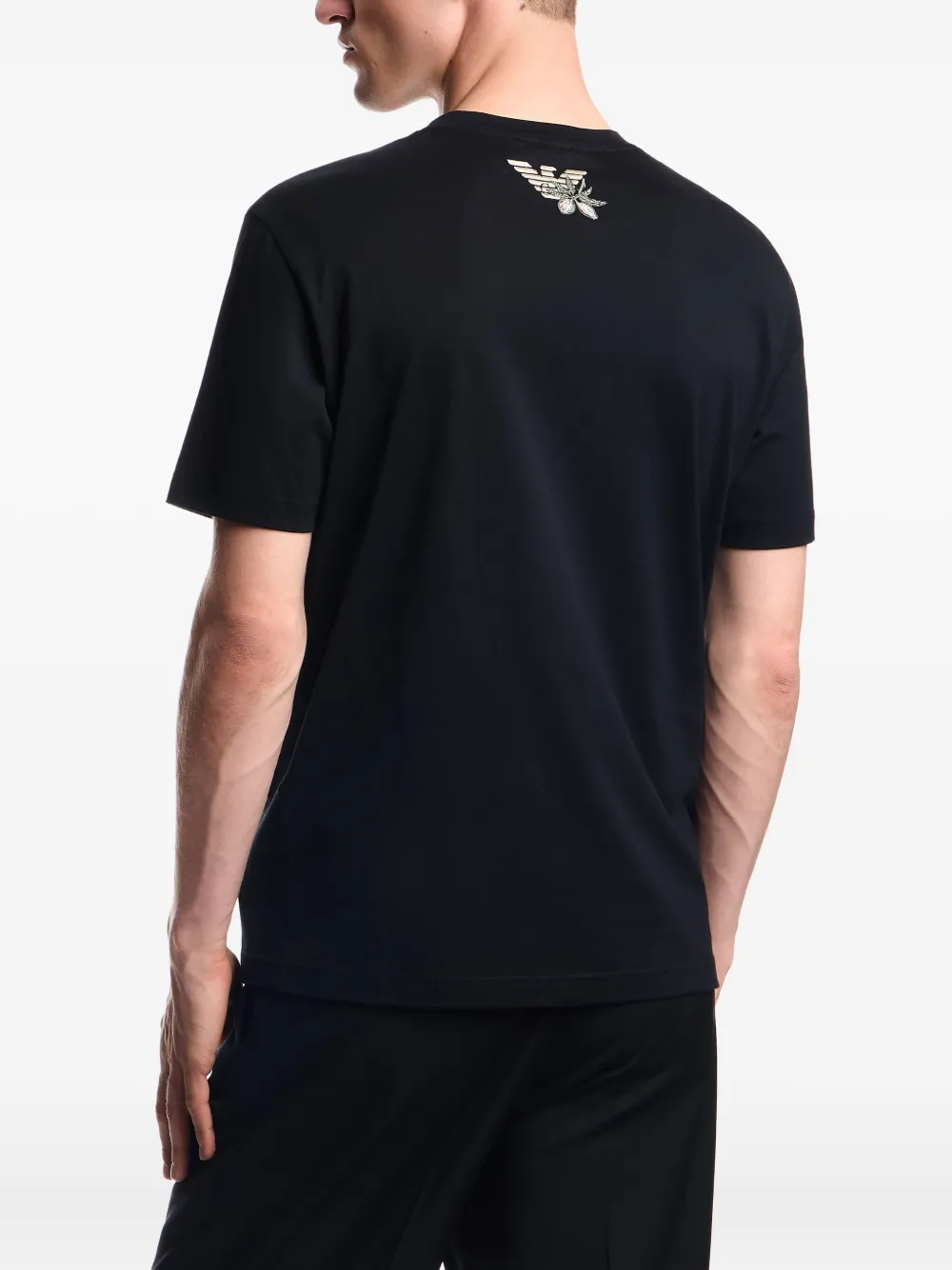 Emporio Armani T-shirt met bloemenprint en portret Zwart