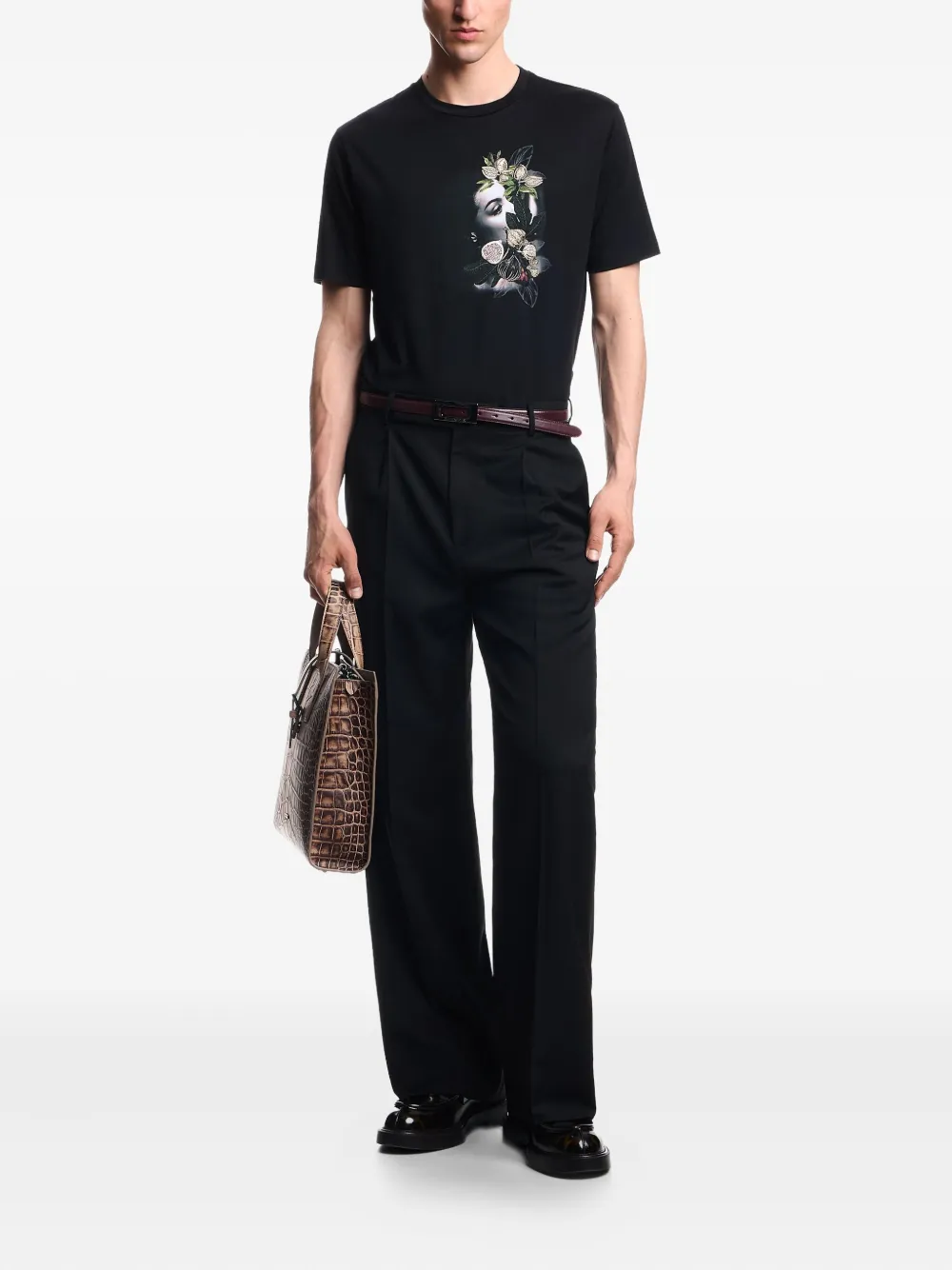 Emporio Armani T-shirt met bloemenprint en portret Zwart