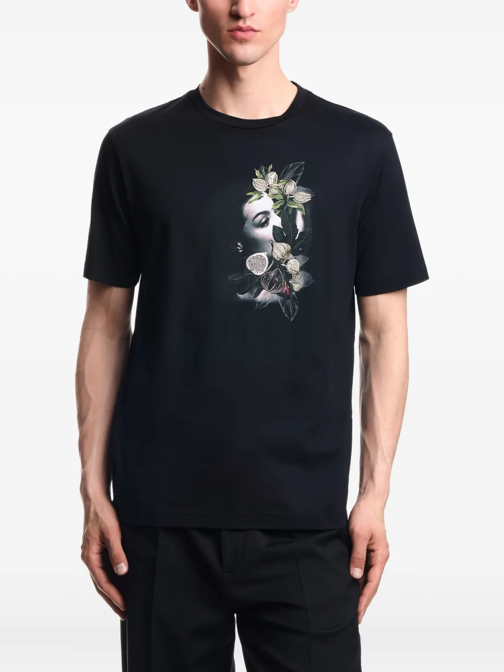 Emporio Armani T-shirt met bloemenprint en portret Zwart