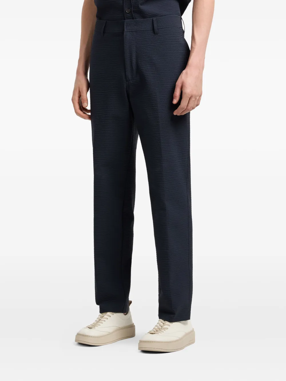 Emporio Armani textured flat-front trousers Blauw