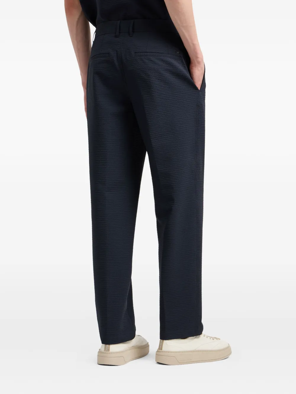Emporio Armani textured flat-front trousers Blauw