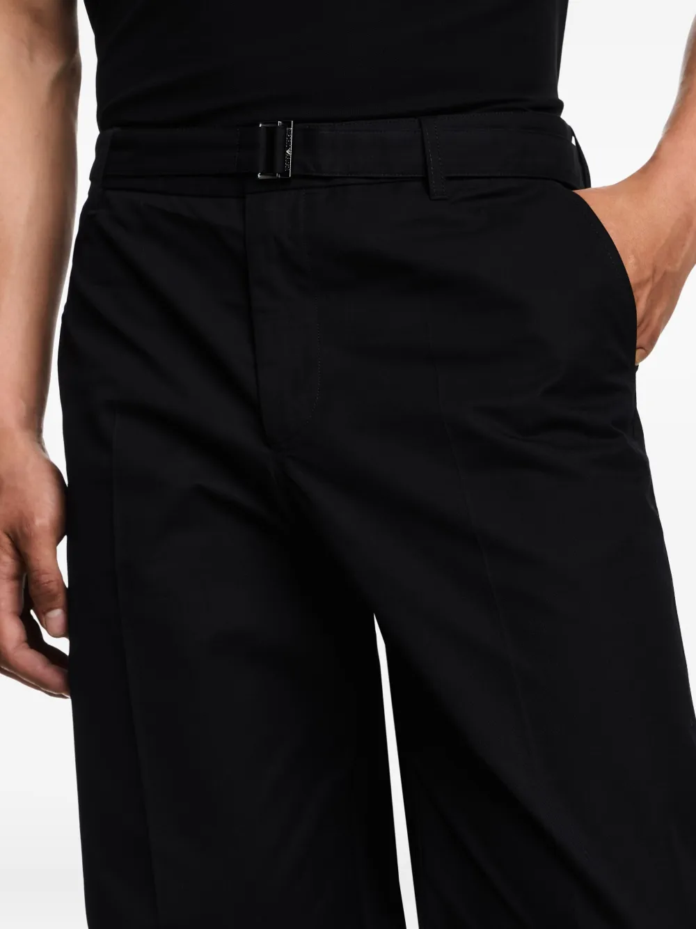 Emporio Armani Broek met ceintuur en platte voorkant Zwart