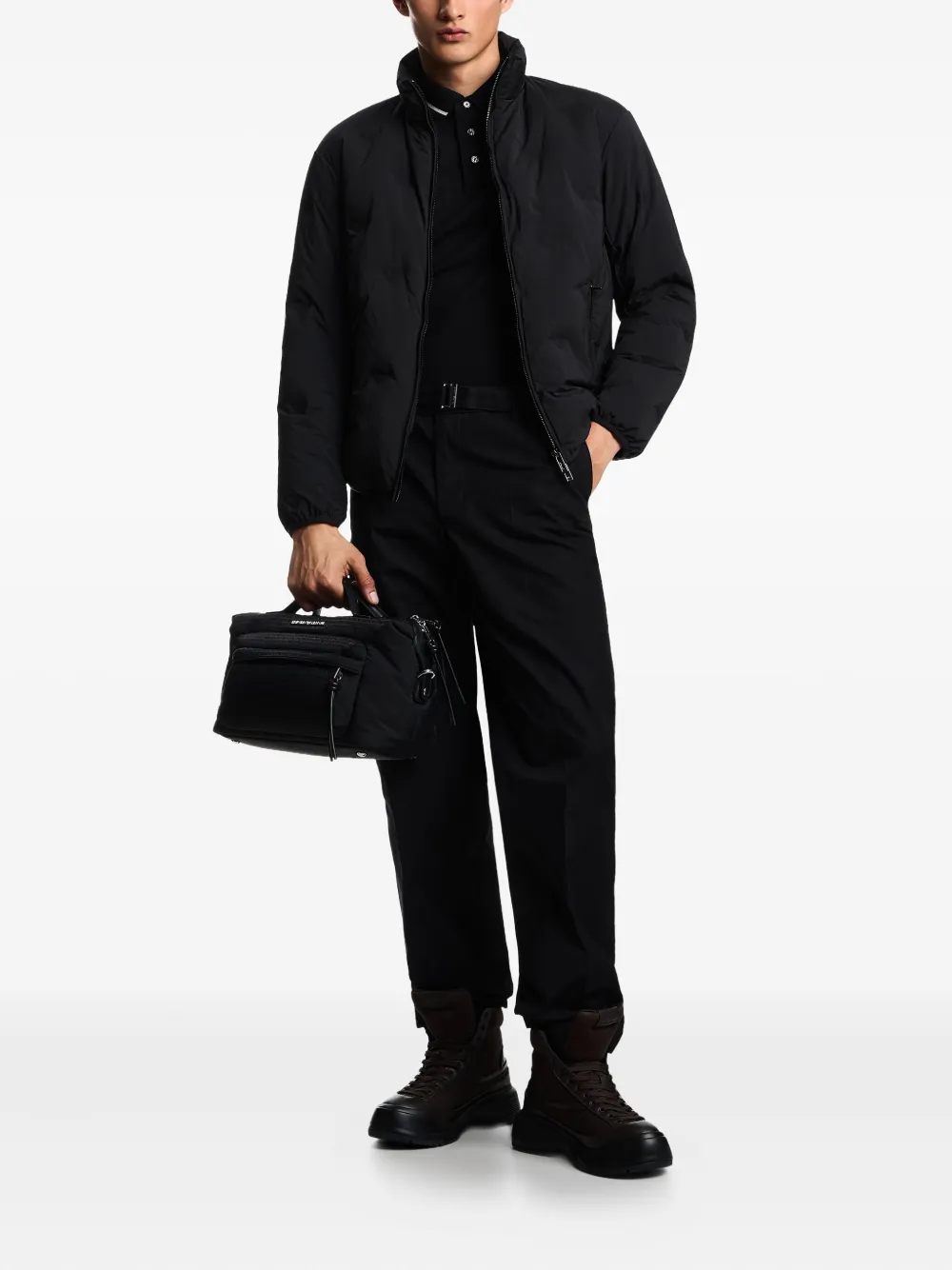 Emporio Armani Broek met ceintuur en platte voorkant - Zwart