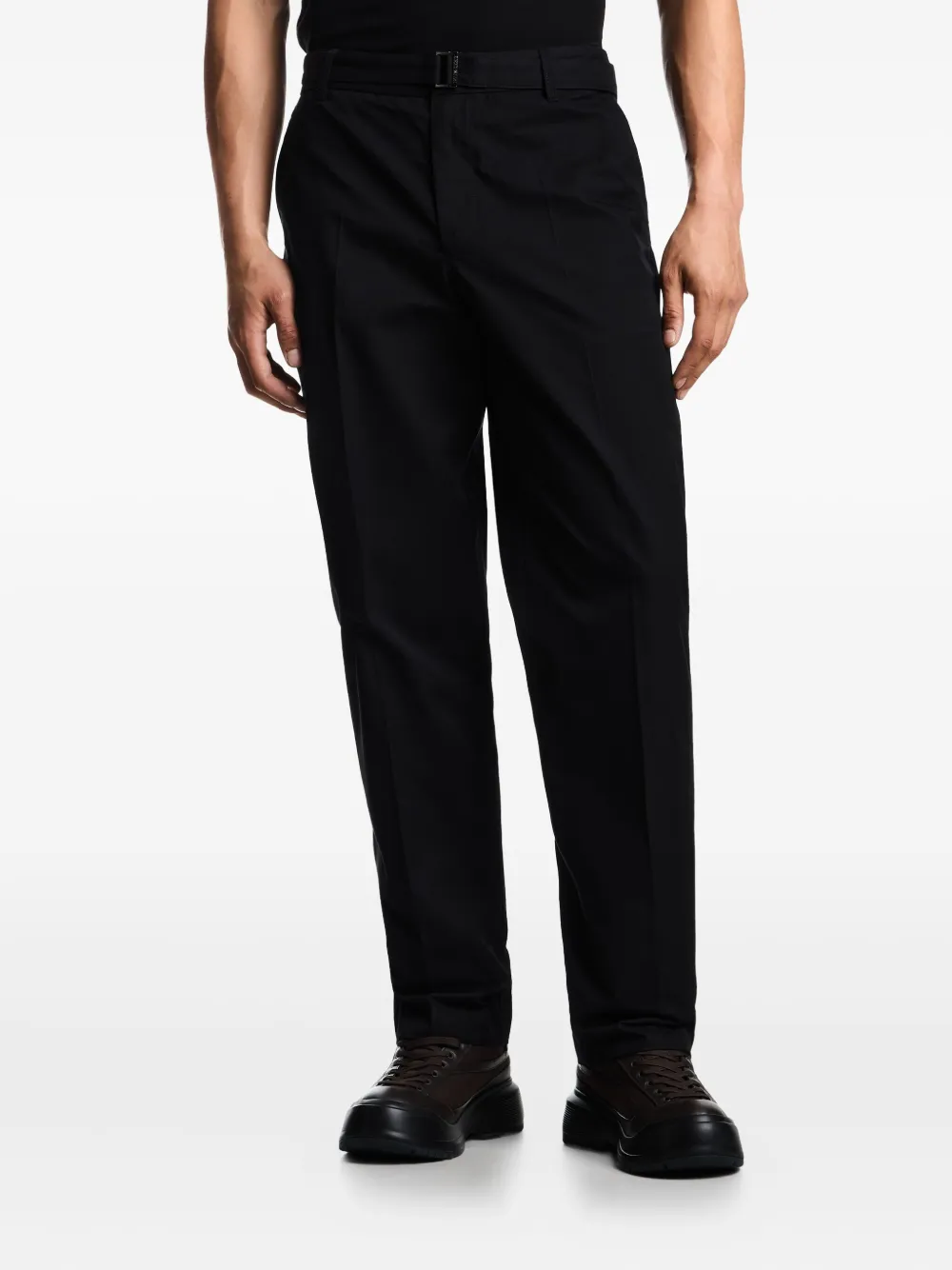 Emporio Armani Broek met ceintuur en platte voorkant Zwart