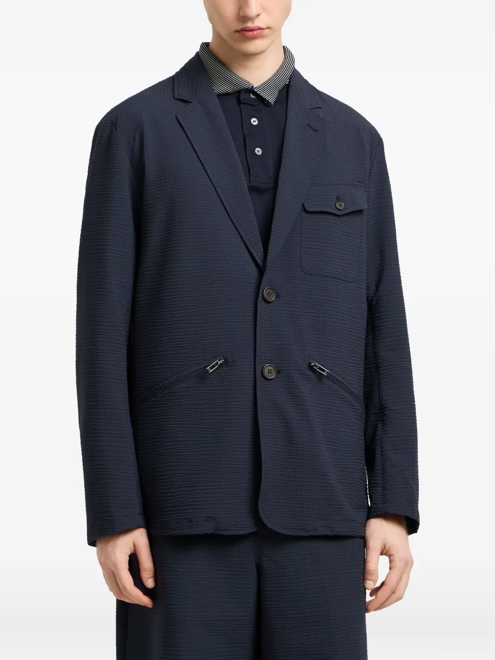 Emporio Armani Blazer met ritszakken en textuur Blauw