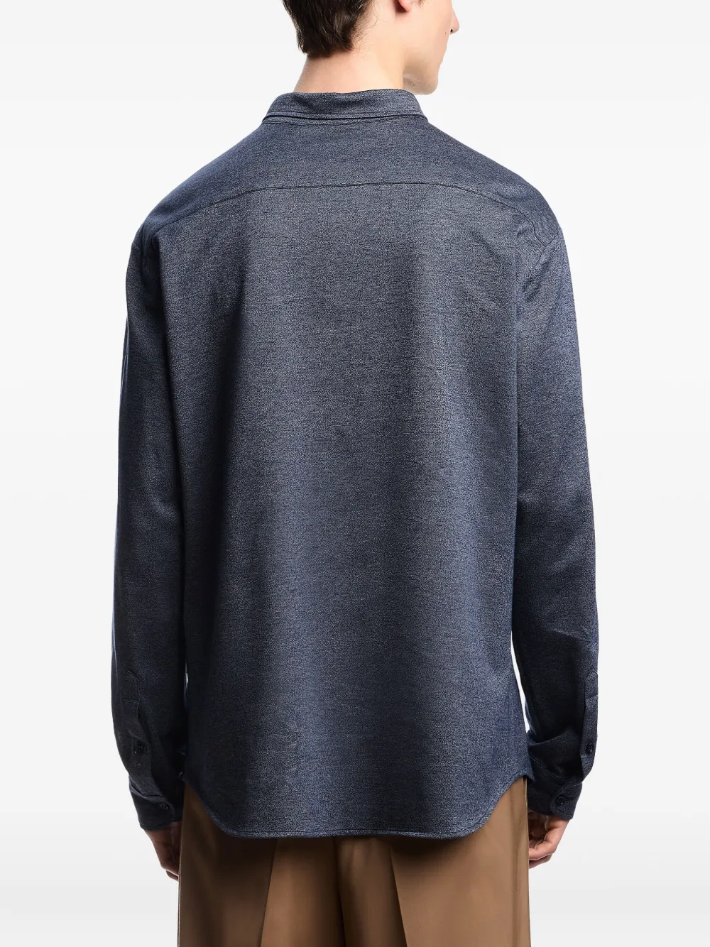 Emporio Armani Textured Long-sleeves Shirt In Blue