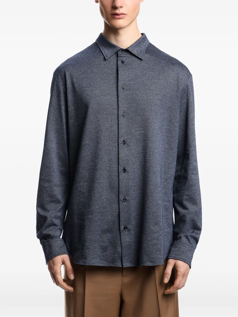 Emporio Armani Textured Long-sleeves Shirt In Blue