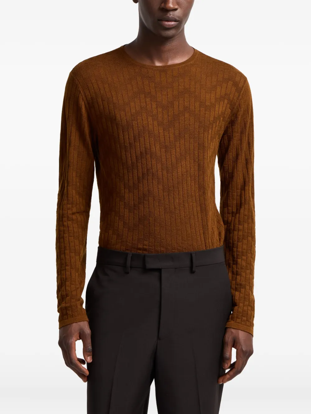 Emporio Armani Ribgebreide wollen trui Bruin