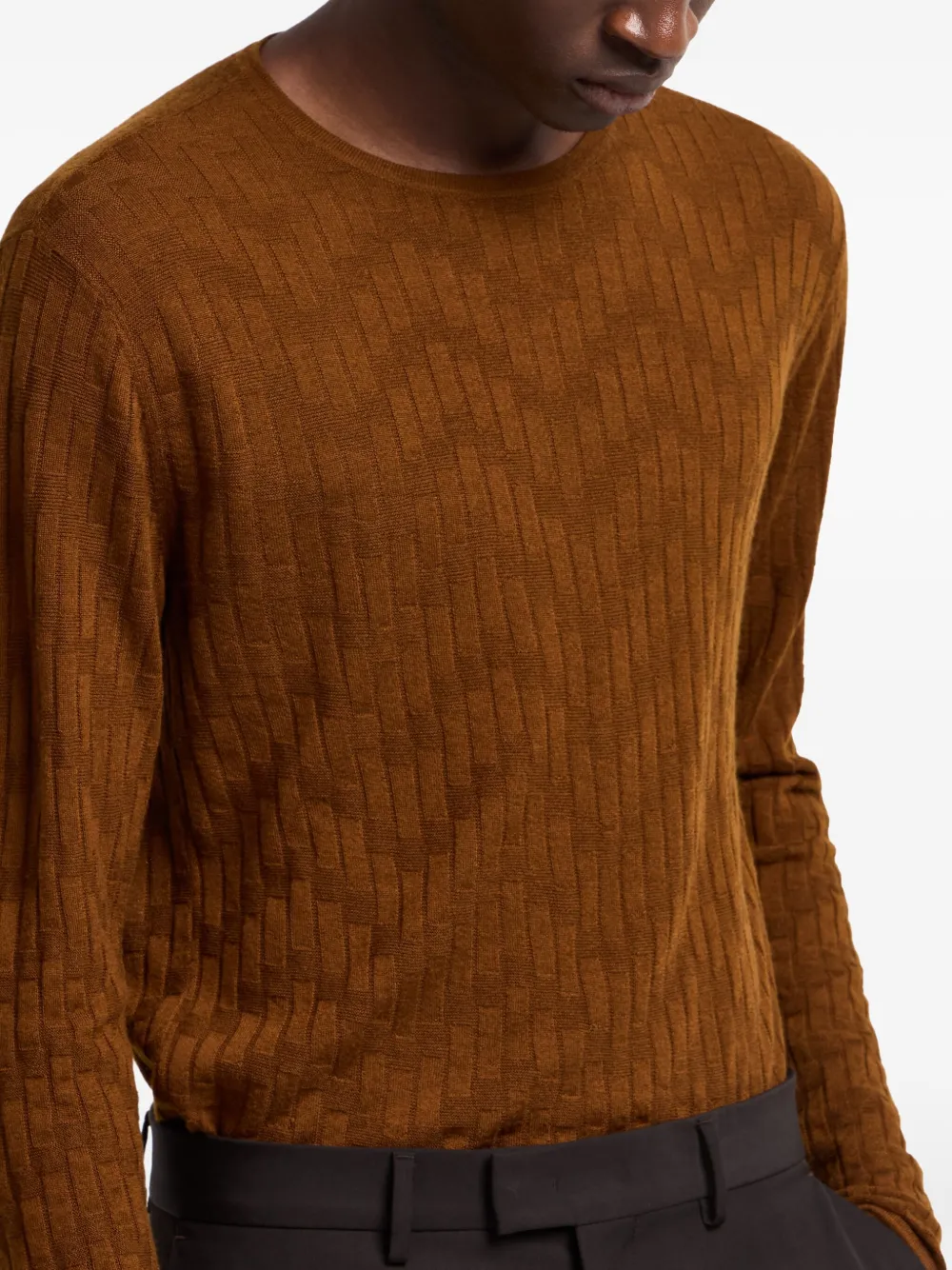 Emporio Armani Ribgebreide wollen trui Bruin