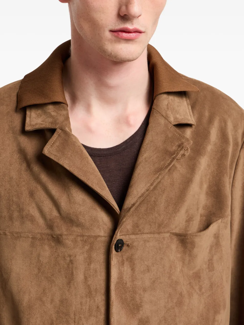Emporio Armani button-fastening Suede Jacket | Neutrals | FARFETCH