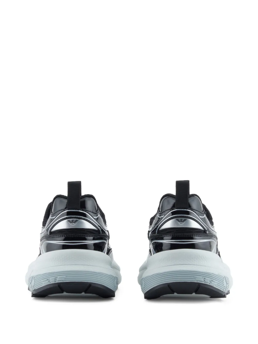 Emporio Armani Lakleren gestreepte sneakers Zwart