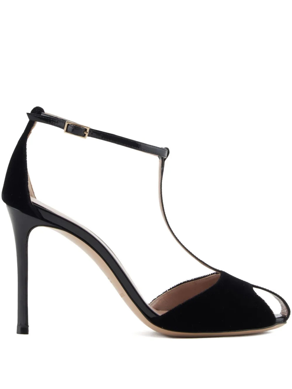 Emporio Armani 95mm velvet T-bar sandals Black