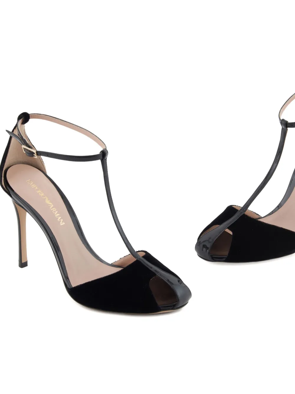 Emporio Armani 95mm velvet T-bar sandals Black