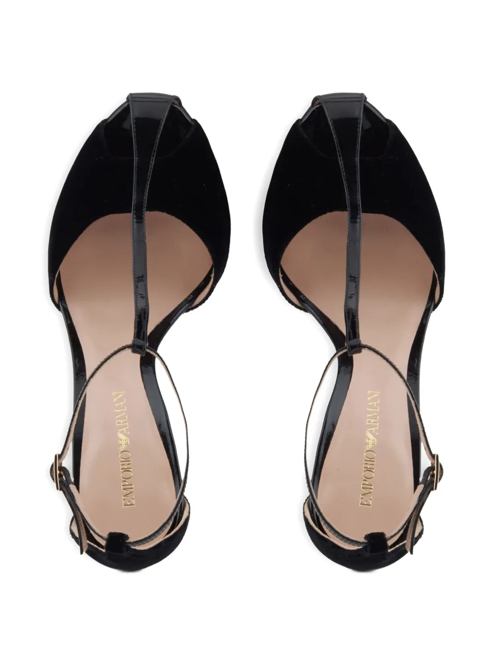 Emporio Armani 95mm velvet T-bar sandals Black