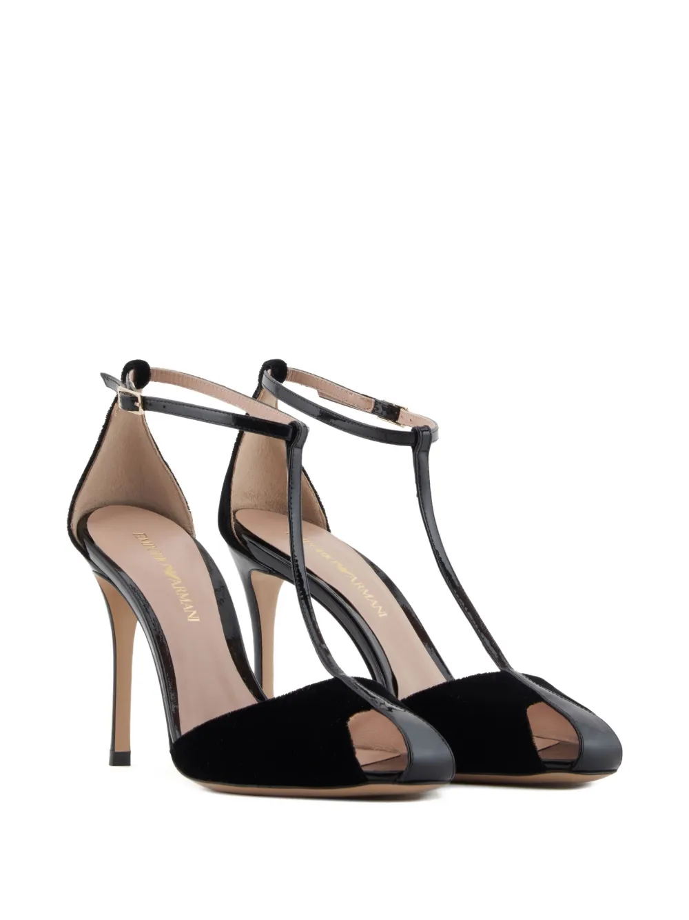Emporio Armani 95mm velvet T-bar sandals Black