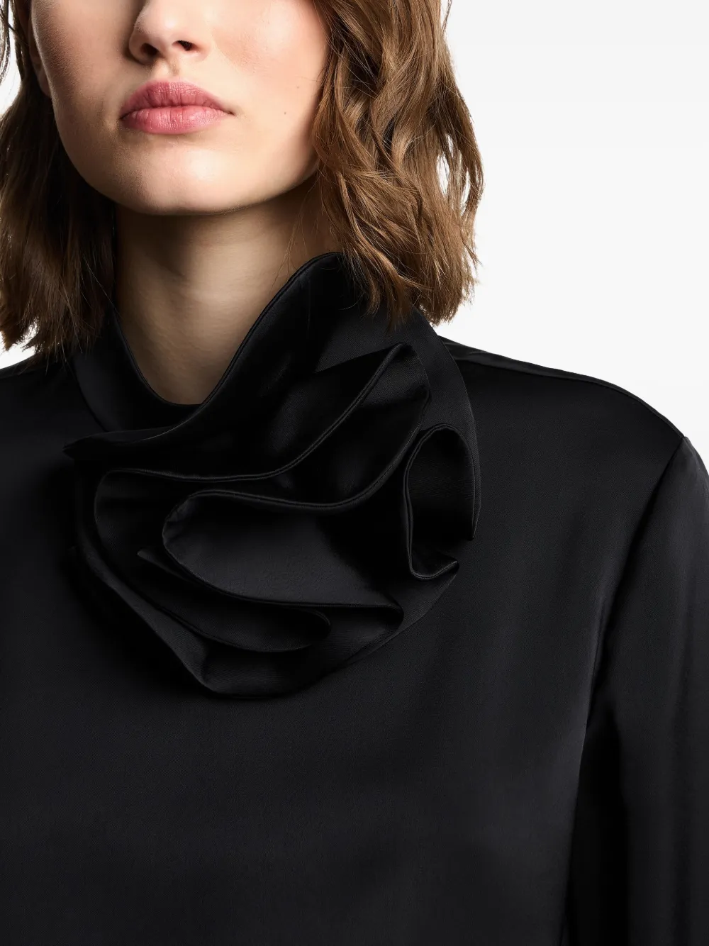 Emporio Armani Ruffled High-neck Blouse In Black