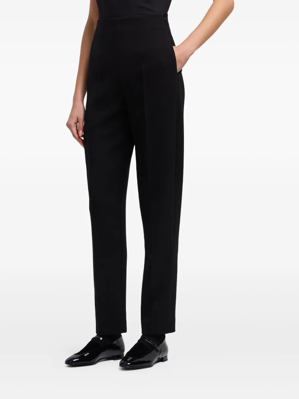 Emporio Armani High-waisted Pants With Embossed Logo Detail In Black