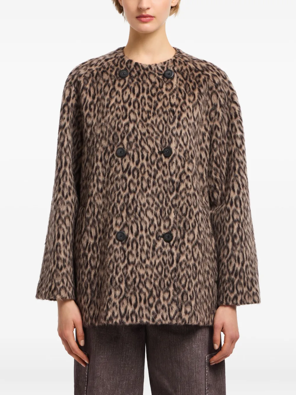 Emporio Armani Jas met luipaardprint en dubbele rij knopen Bruin