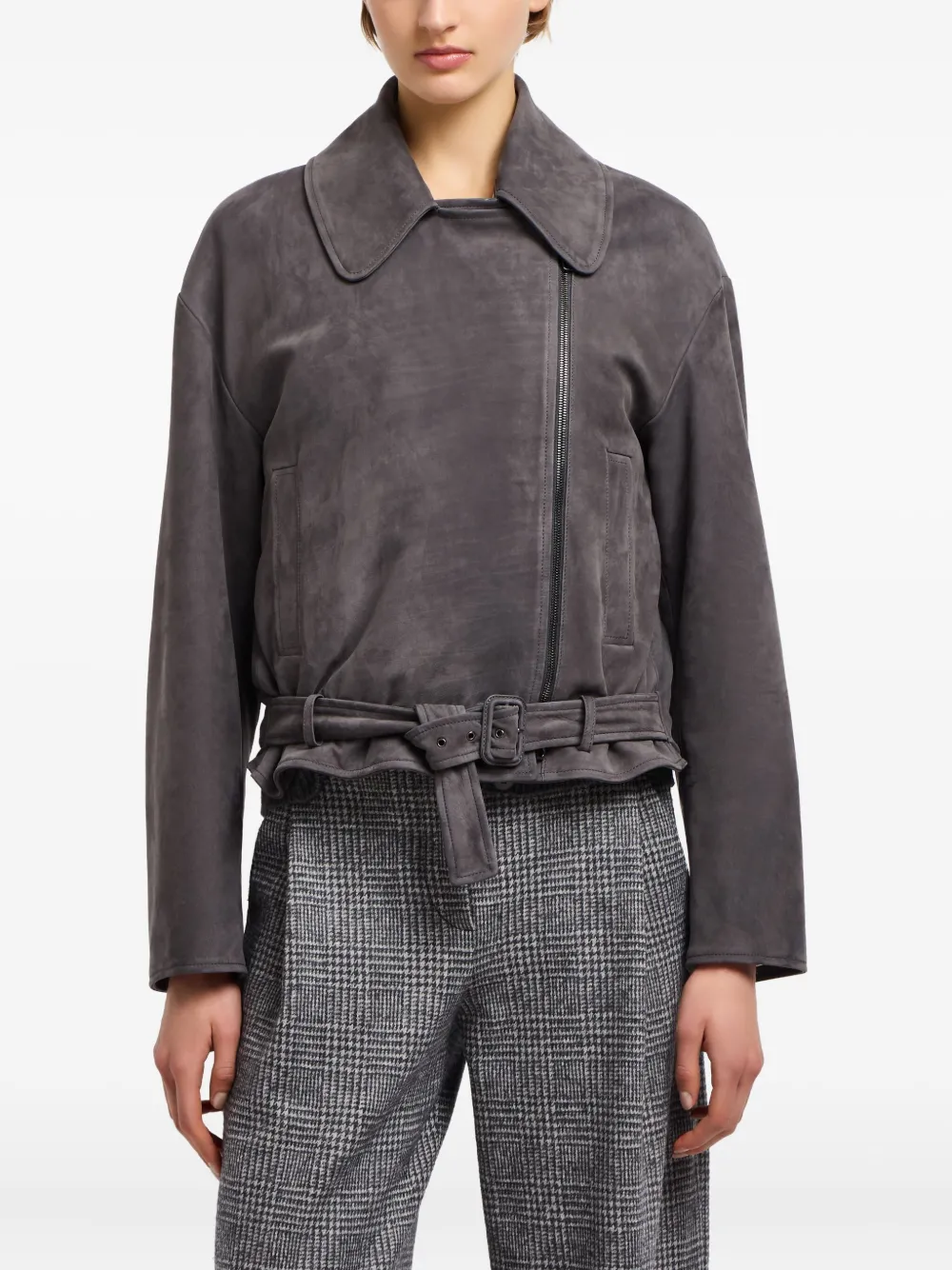 Emporio Armani Jack met asymmetrische rits en ceintuur Grijs