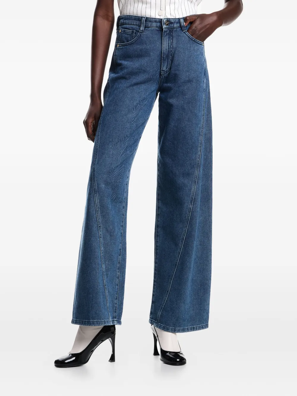 Emporio Armani Diagonal-seam Jeans In Blue