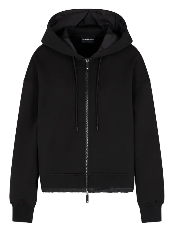 Emporio Armani Zip-up Quilted-hem Hoodie in Black